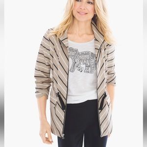 ZENERGY by Chico’s Women’s Neema Tan Striped Lightweight Full Zip Jacket